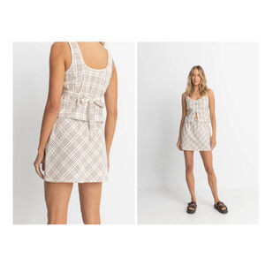 Rhythm Rumi Check Bias Cut Mini Skirt Drawstring / Elastic Waist Sz Small NWT